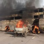 Bus Collided Car: కారును ఢీ కొట్టిన బస్సు.. ఐదుగురు సజీవదహనం