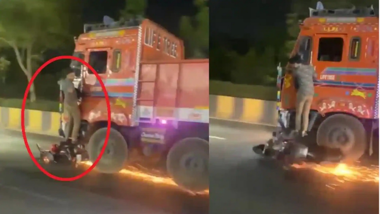 Truck Hit Motorcycle In Hyderabad