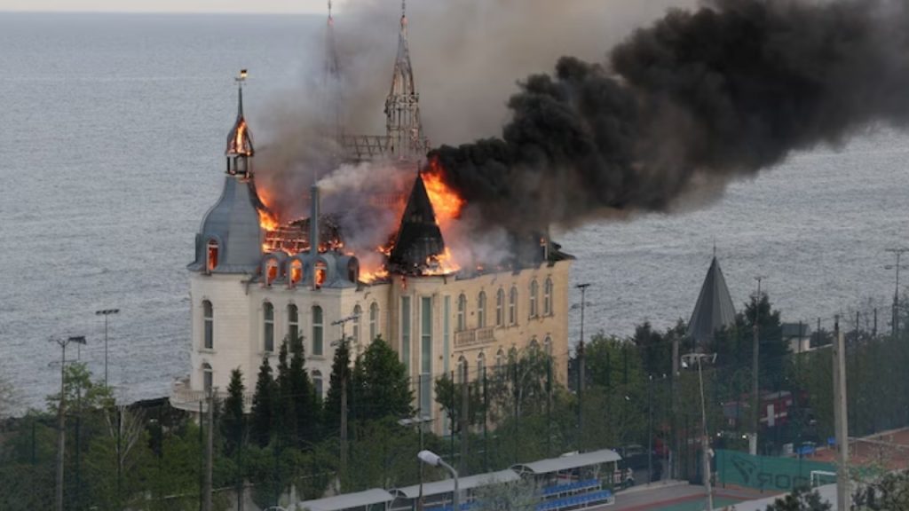 Ukraine's Harry Potter castle on fire