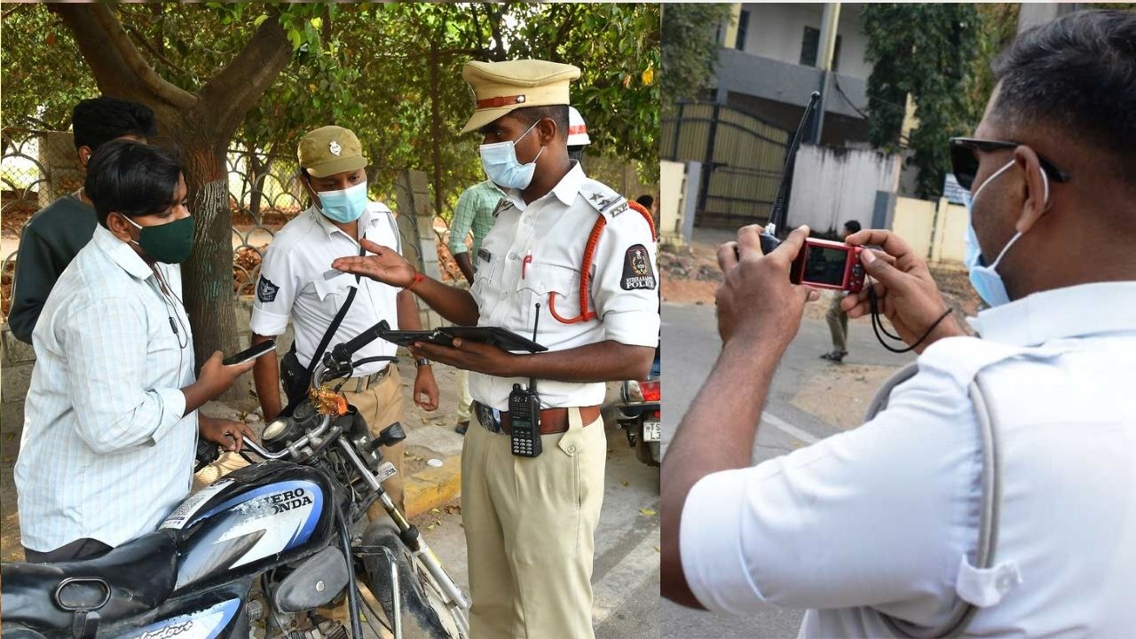Police : ట్రాఫిక్ చలాన్లు ఎగ్గొడుతున్న పోలీసులు.. మీరు రూల్స్ పాటించరా సార్లు?